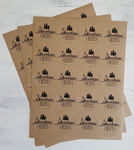 Kraft brown paper stickers and stationery envelope seals for weddings, bridal showers, baby showers and parties 60 ct "the adventure begins"