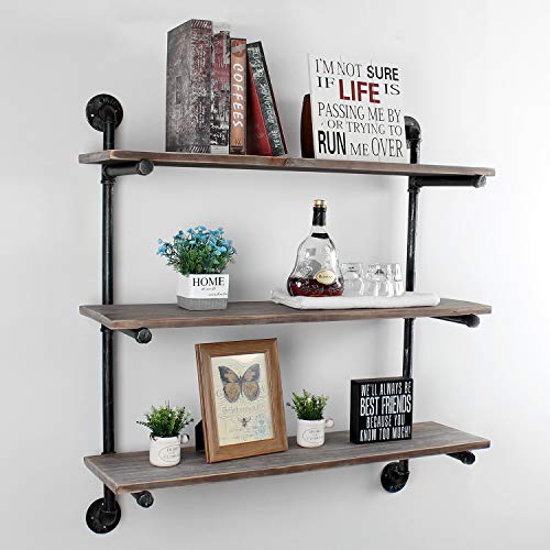 MBQQ Industrial Retro Pipe Shelf 3 Tier Wall Mounted,36in Rustic
