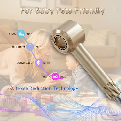 DORISILK Ionic Hair Dryer 110,000 RPM High Speed, Professional Blow Dryer for Salon Home Use, Blowout Hair Dryers Lightweight with Nozzle Hot/Warm/Cold Selection for Women Teen Girls, Champagne Gold