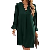 Wkior Elegant Dresses for Women V Neck Long Sleeves Casual Solid Color Dress Moss Green XL