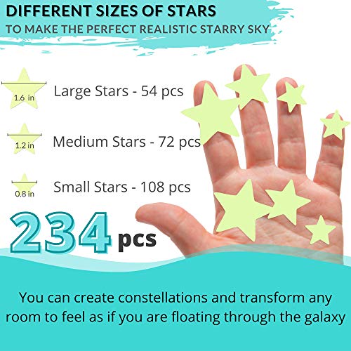 LUMOSX-Glow-in-the-Dark-Stars-for-Ceiling-234-pcs-of-Adhesive-Ceiling-Stars-Realistic-Full-Moon-wBONUS-Crescent-Moon-for-Ceiling-Decor-Room-Decor-Bedroom-Decor-Decals-for-Ceiling-Decorations-Kawaii-Ro