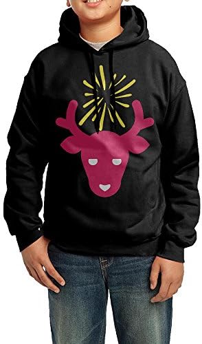 Deer Cotton Cool Long Sleeve Drawstring Pullover Hood Sweatshirt Black For Teenages