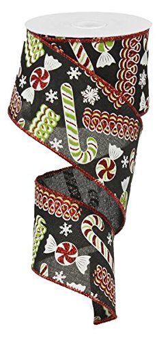 Ribbon Candy Christmas Wired Edge Ribbon - 2.5" x 10 Yards (Black)