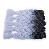 MSHAIR Ombre Jumbo Braiding Hair Extension Synthetic Kanekalon Fiber for Twist Braiding Hair Black Silver Gray Color 24 Inch 5 Pieces/lot
