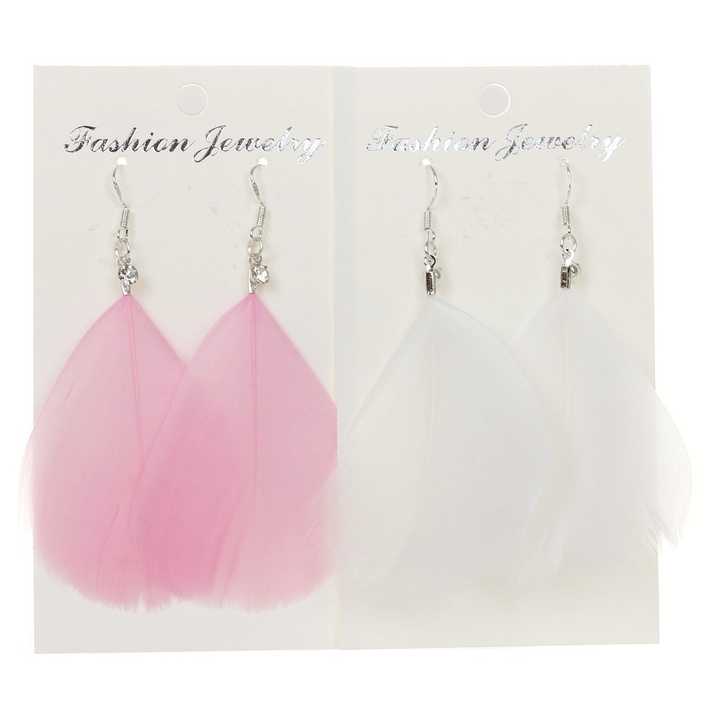 2 Pairs Pack Feather Earrings on Silver Hook (StyleB) โ image 1