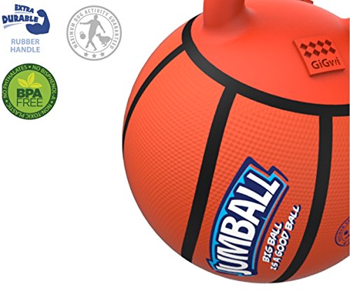 Gigwi JUMBALL Dog Tug and Dog Ball Toss Interactive Toy Dog Basketball Ball with Handle Dog Toy Diameter 8 Inches, Excercise Ball for Large Dogs But not Aggressive Chewers - Thumbnail 5