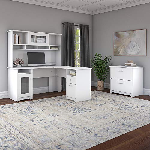 Bush Furniture Cabot 60W L Shaped Computer Desk with Hutch and Lateral