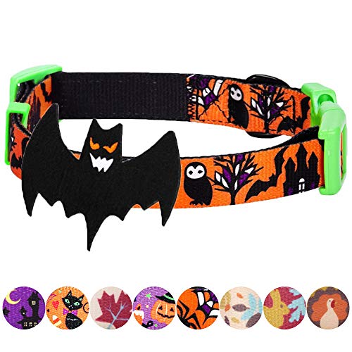 Blueberry Pet 8 Patterns Halloween Mystery Disguise Classic Designer Adjustable Dog Collar with Decoration, Medium, Neck 14.5″-20″