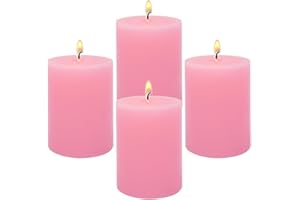 Amusaer 2x3 Inch Pink Pillar Candles Small 24 Hours Unscented Dripless Flat Top Column Cylinder Candles for Dinner Table Christmas Wedding Home Valentine's Day Relaxation Spa Church, 4 Packs