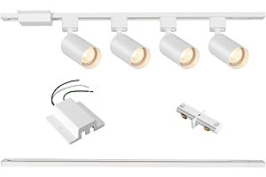 Hiiglxii 4-Light LED Track Lighting Kit with 3.3FT H Track Lighting Rails & Floating Canopy Connector, GU10 Track Light Kit, Modern Kitchen Track Lighting Fixtures Ceiling Spot Light, White (No Bulbs)