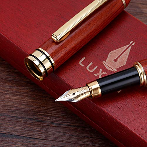 Handcrafted Refillable Rosewood Pen Set with Fine Medium Nib Ink Refill Converter You Get Best Signature Calligraphy Antique Executive Business Gift Pens - 100% Quality Guarantee (Best Quality Fountain Pens)