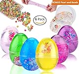 Egg Slime Soft Non-Toxic Colorful fluffy slime egg Scented Stress Relief Toy Sludge Toys Magic Crystal Clay with BONUS Pearl and Beads in Easter Eggs (6 Pack)