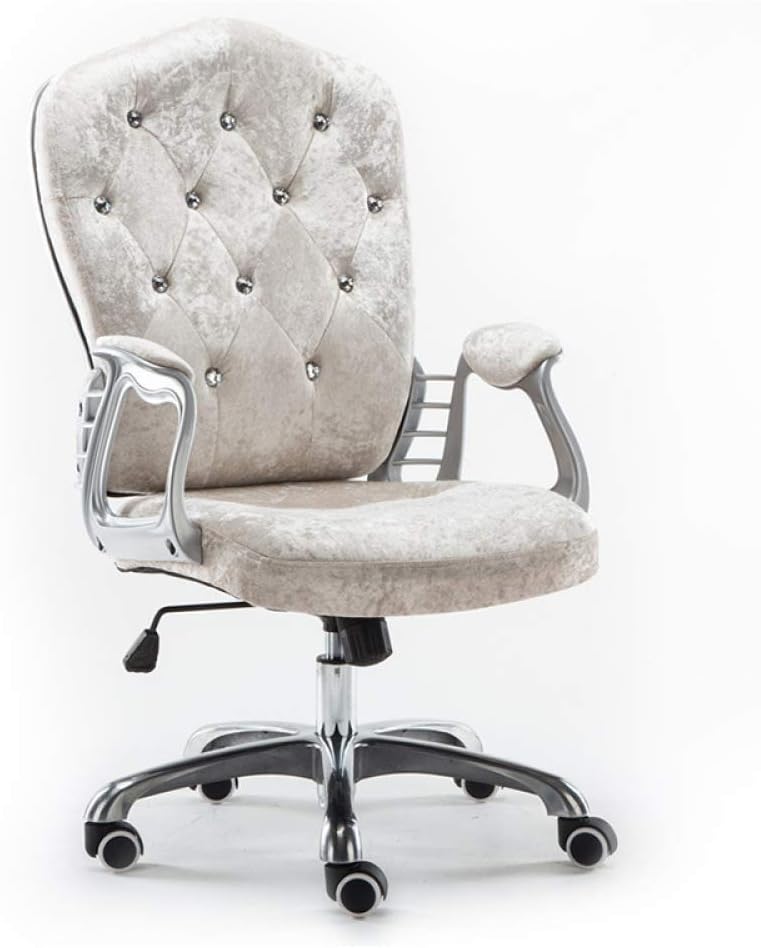 Dining Chairs Adjustable Office Chair Flannel Computer Chair, Home Padded Desk Comfort with Armchair Backrest Support Gas Lift Ergonomic Chair,Beige