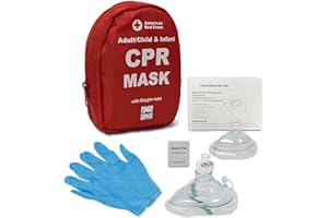 Adult, Child, and Infant CPR Mask with O2 Inlet in American Red Cross Branded Soft Case | Gloves | Instructions