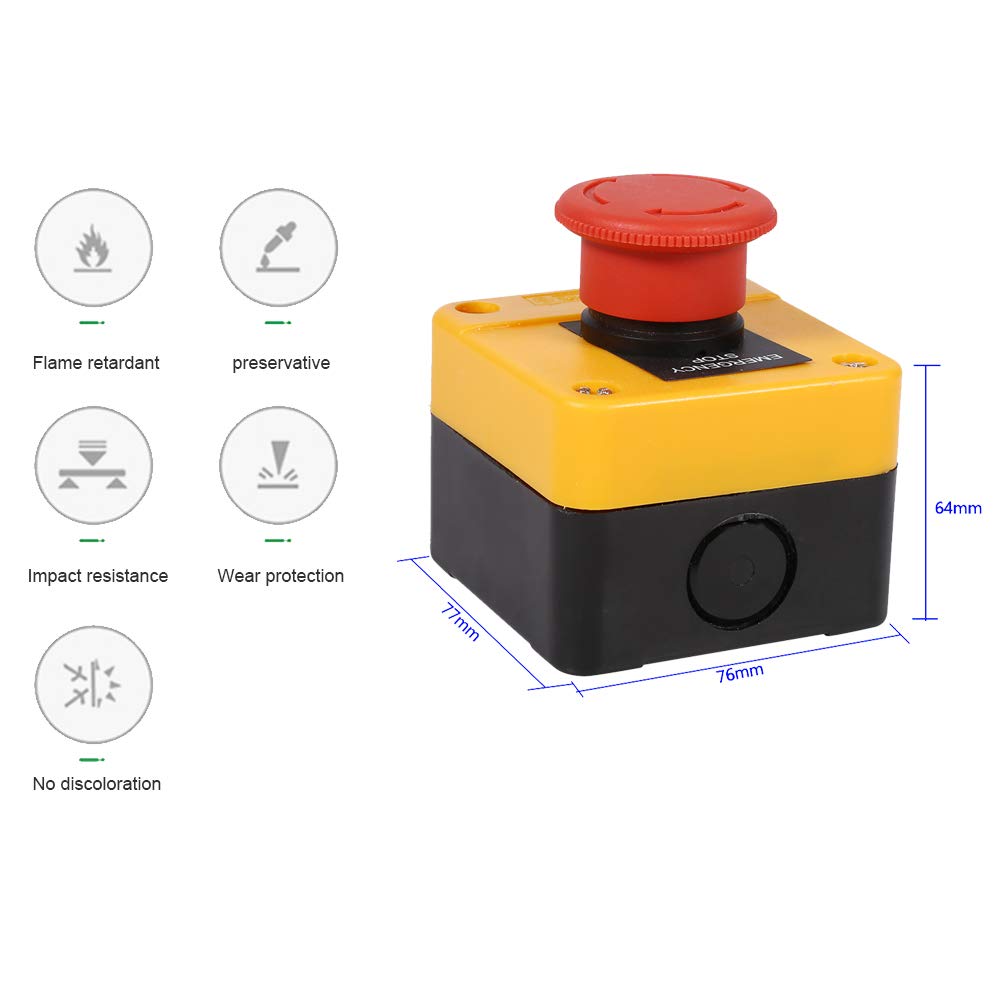 GLOGLOW 660V/10A Emergency Stop Switch Mushroom Push Button Switch for Industry, Red - Image 4
