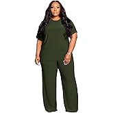 Tycorwd Women's Plus Size Two Piece Outfits Sweatsuits Sets Casual Short Sleeve Tops Loose Wide Leg Pants Tracksuit Sets