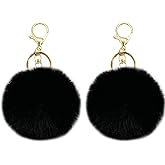 MBZRQKZS 2 pieces Fluffy Faux Rabbit Fur Pompoms Keyring Car Key Soft Plush Pompoms Keychain for Women Pendant Accessories