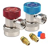JDMON Adjustable AC R134A Quick Coupler Connector Adapters Fitting High Low 1/4 inch SAE HVAC Manifold Gauge Hose Set (R134A)