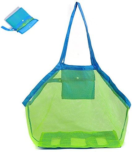 Mesh Beach Bags, SUROY Oxford Woven Outdoor Children's Toy Handbag, Sand Beach Digging Tools Shell Sundries Storage Package Large (Green)