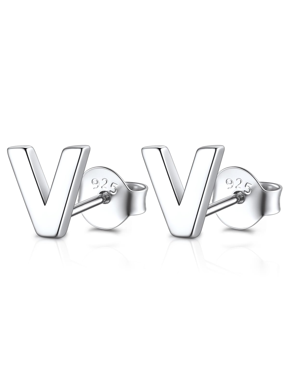 FOCALOOK Stud Earrings for Women Sterling Silver Initial Earring 925 Letter V Silver Ear Studs Personalized Alphabet Jewelry Hypoallergenic Meaningful Gifts for Womens