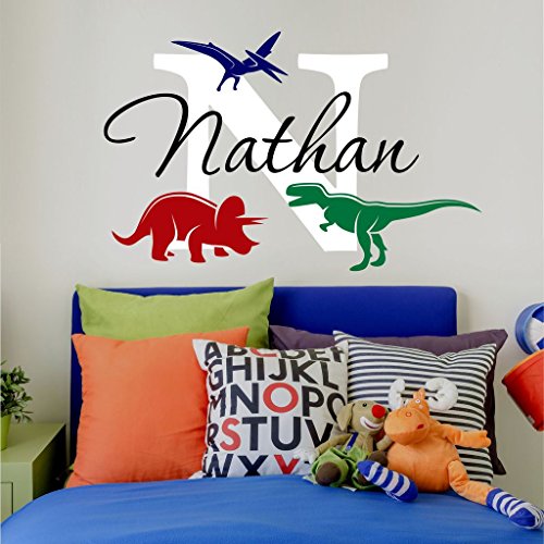 Nursery Boys Name and Initial Dinosaurs Personalized Name Wall Decal 20