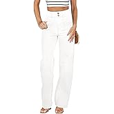 Sidefeel Women's Jeans High Waisted Straight Leg Stretchy Jeans Trendy Loose Wide Leg Zimbaplatinum Denim Pants with Pockets