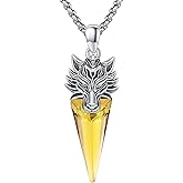 YEESIA Wolf Necklace 925 Sterling Silver Blue/Yellow Crystal Wolf Pendant Necklace Viking Jewelry for Men Women