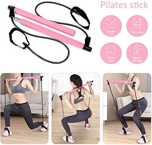 Arrinew Portable Pilates Bar Kit with Resistance Band Yoga Pilates Bar Kit Body Shaping Pilates Stick Hipsline Pilates Bar with Foot Strap