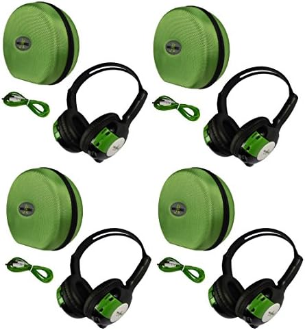 4 Pack Kid Sized Wireless Infrared Universal Car DVD IR Automotive Colored Adjustable 2 Channel Headphones With Case and 3.5mm Auxiliary Cord