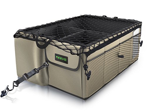Drive Auto Products Car Trunk Organizer Storage with Straps and Cargo Net Cover, Tan