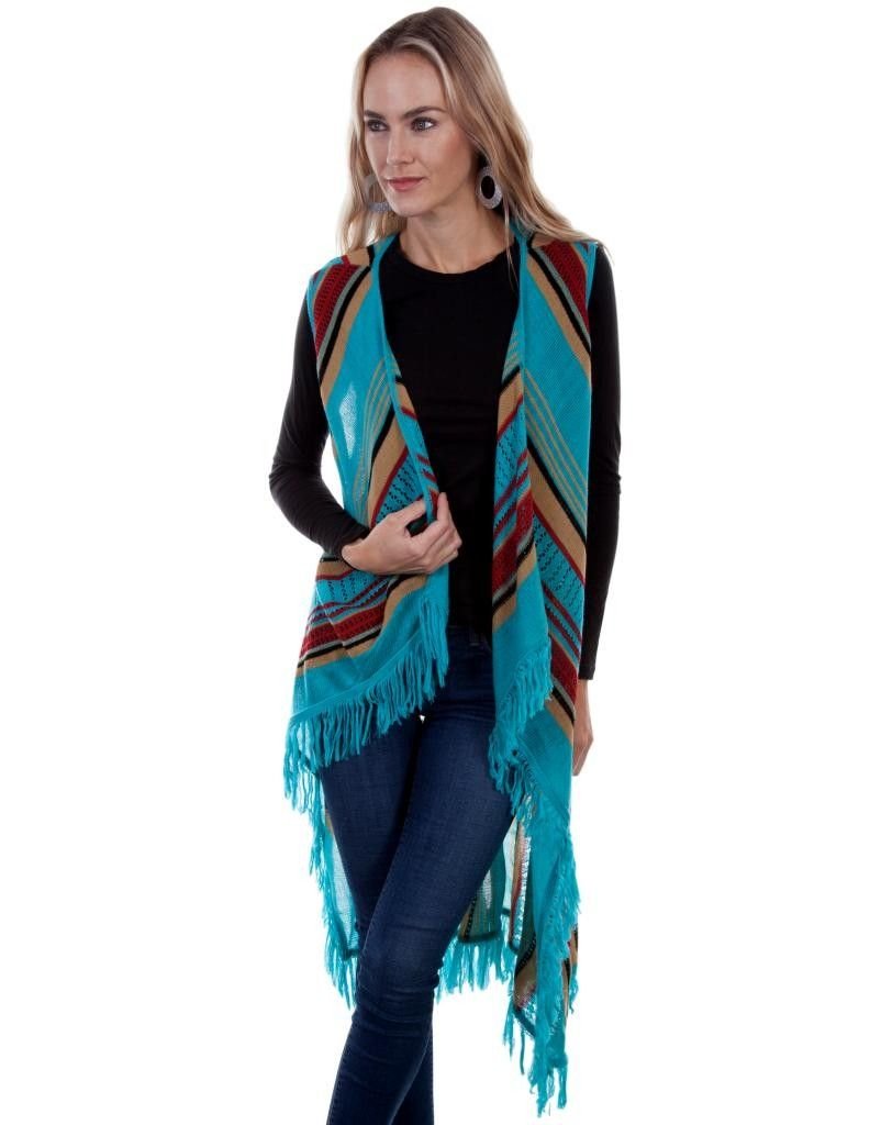 Scully Candi Fun Fringe Sweater Vest Turquoise XL