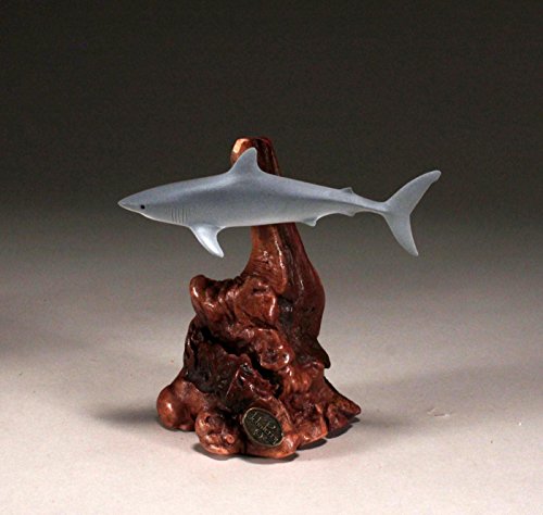MAKO SHARK Sculpture by JOHN PERRY 7in tall Statue on Burlwood Airbrushed - Thumbnail 4