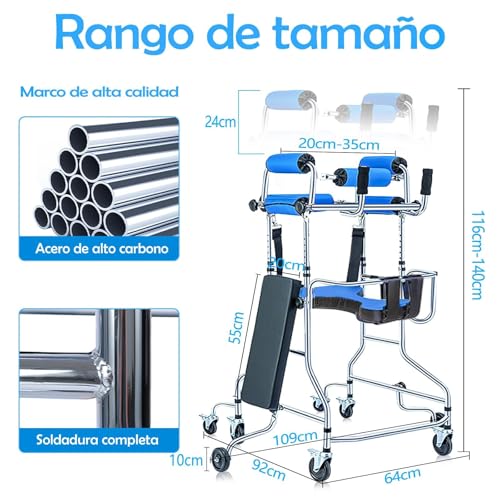 Andadera para Adulto con Asiento,Andador para Adulto Mayor Ajustable en Altura y Ancho,8 Ruedas,Acero Resistente Capacidad 220lbs,Ayuda a Caminar y Rehabilitación