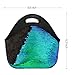 FUN LAVIE Neoprene Lunch Bag for Women,Double-Sided Green Sequins Insulated Neoprene Tote Bag with Zipper for Work, Reusable Washable Thermal Bag for Lunch Box & Hot and Cold Food Storage