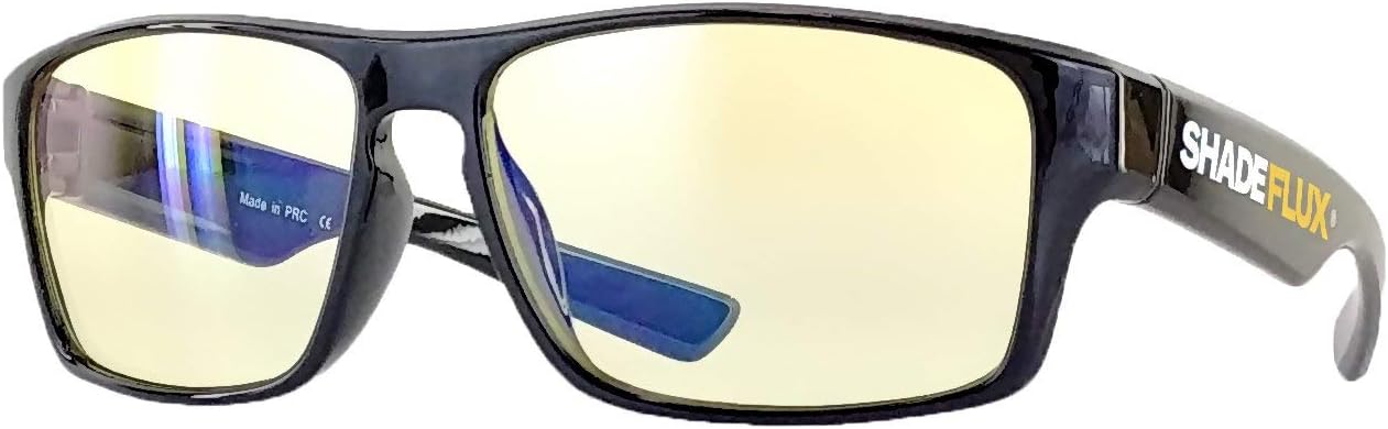 ShadeFlux™ USA Anti-Glare Computer Eye Strain Glasses for Screen Reading, Gaming and Office. Blue UV Light Blocking Yellow/Orange Tint and Large Lenses with Stylish Ergonomic Designer Frame