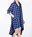 Mordenmiss Women's New Plaid Long Sleeve Button Down Hi-Low Hem Shirt Dress XL-Blue