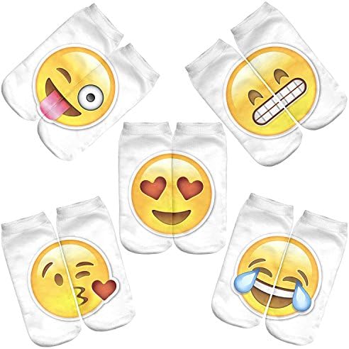 5 Pairs Emoji Socks Girls Teens 3D Printed Socks Pattern Low Cut Gift Socks