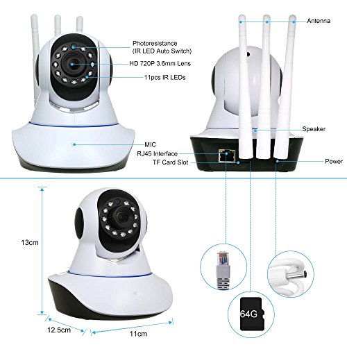 OWSOO HD 720P 1.0 Megapixels IP Cloud Camera 11pcs IR Lamps CCTV Surveillance Security Network PTZ Camera Support Cloud Storage for Android/iOS APP IR-CUT Filter Infrared Night View Motion Detection.
