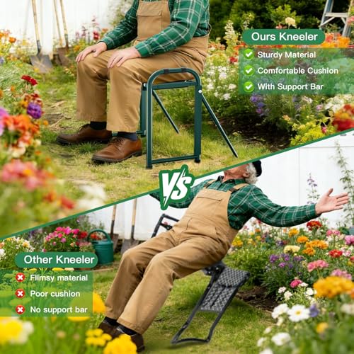 Onadak Premium Heavy Duty Garden Kneeler Seat - 4.5kg Reinforced Support Frame, Foldable Design with Storage Bag & Gift Box - Ideal Gardening Gift (Upgraded Green)​