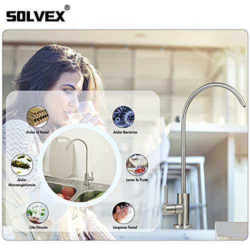 SOLVEX Grifo de Filtro Purificador de Agua Potable, Llave de Filtro de Agua para Cocina, Grifo de filtro, Grifo Giratorio de Acero Inoxidable de 360 ​​Grados, Acabado Níquel Cepillado, SP-10016