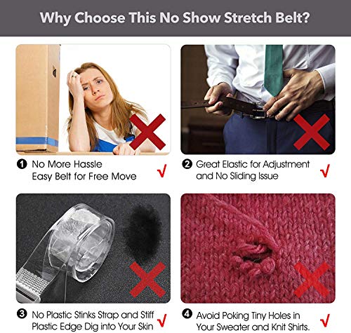 JasGood 4 Stück Unsichtbarer Gürtel Damen, Stretchgürtel Elastischer Gürtel Einstellbar, No Show Web Gürtel Komfortabel Flach Glatt Metallschnalle für Jeans Hosen Kleid
