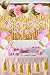 Paxcoo Pink and Gold Birthday Decorations with Birthday Banner Balloons Tissue Flowers Paper Lanterns Fringe Curtain for Baby Shower Girls 1st Party
