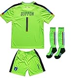FCW 2018 Italy Home #1 Gianluigi BUFFON Football Futbol Soccer Kids Goalkeeper Jersey Shorts Socks Set Youth Sizes (Neon, 10-11 YEARS)