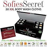 SofiesSecret 30 XXL Bamboo Deodorizing Unisex Body Wash Wipes | Individually Packaged XXL Cloths (10in x 10in) | 100% Organic Extracts & Natural Ingredients, Perfume FREE, Rinse FREE
