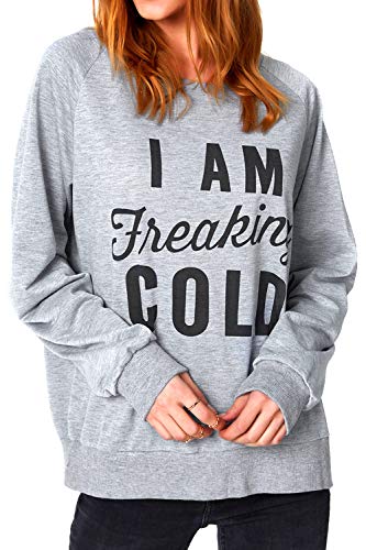 CUPSHE FASHION Women I Am Freaking Cold Printing Long Sleeve T shirt  XL  Grey