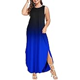 Wolddress Womens 2026 Plus Size Sleeveless Tank Dress Casual Loose Sundress Split Summer Beach Long Maxi Dresses with Pockets