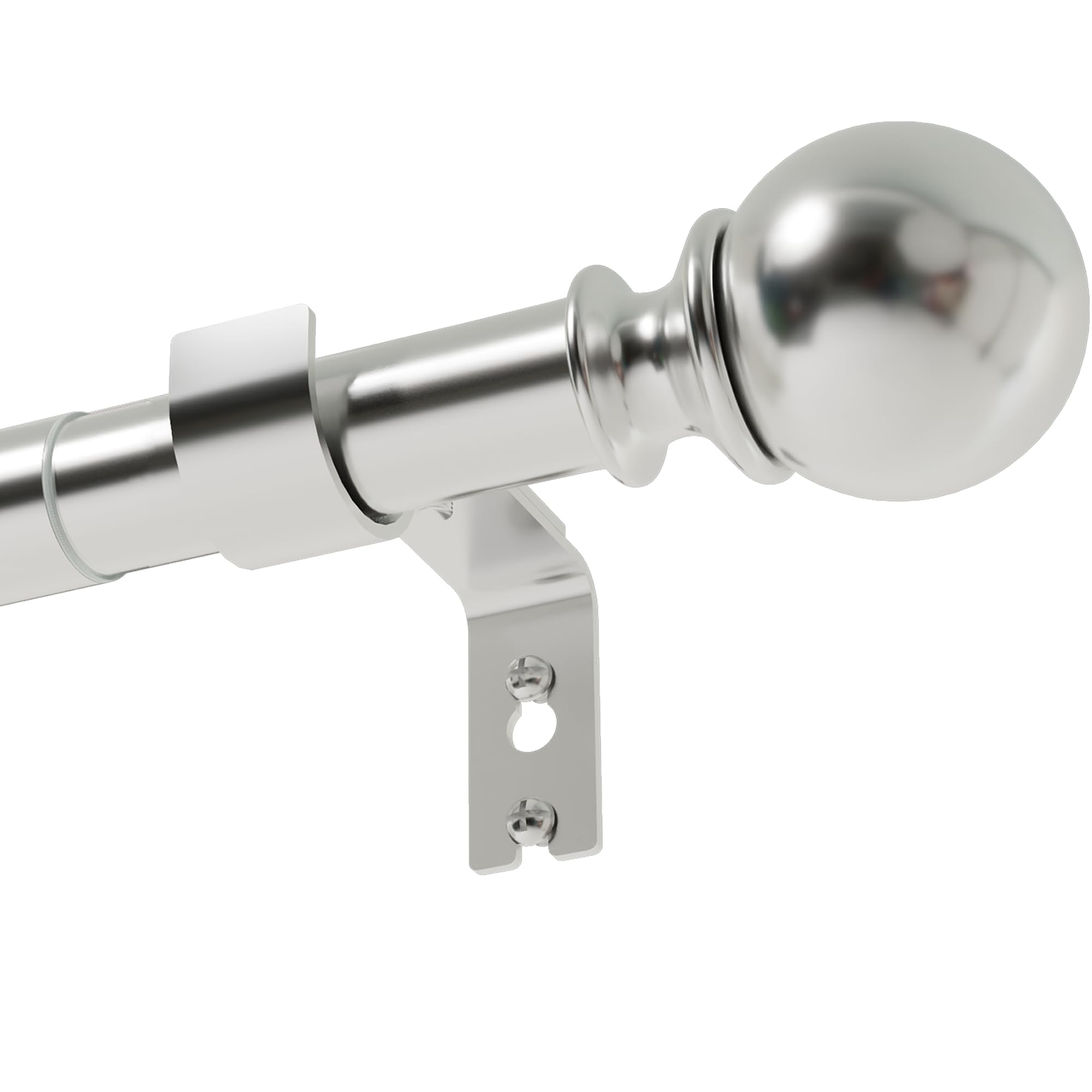 Curtain Poles for Eyelet Curtain Rod Door Curtain Pole Silver Curtain Rod Metal with Adjustable Brackets and Round Finials for Living Room, Bathroom, Bedroom（33-72.8inch, Silver）