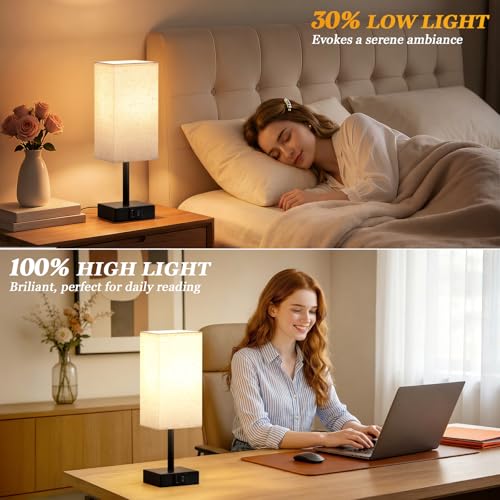 PreeOtti Touch Bedside Lamps, Bedside Table Lamp with USB A+C Charging Ports, Touch Lamps Bedside for Bedroom/Living Room/Study Room/Office, 3-Way Dimmable Reading Light (LED Bulb Included)