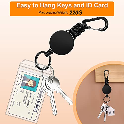 Retractable Key Fob, 3 Pieces, Key Ring, Lanyard, Extendable ID Card Yo-Yo with 60 cm Steel Wire Cord, Pass Holder, with Carabiner, Black, Black, Black