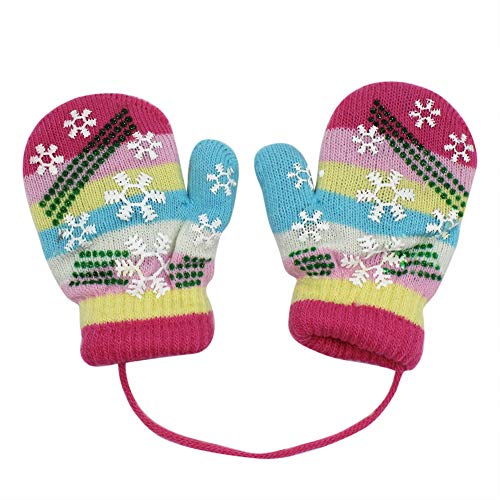 Toddlers Baby Girl Boys Colorful Snowflake Winter Warm Gloves Mittens with String for 0-12 Months,4 Pairs - Thumbnail 2
